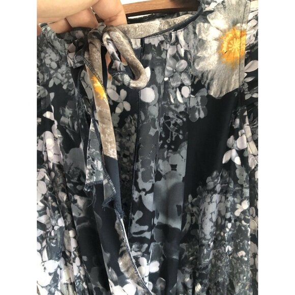 Sisley Womens Floral Ruffle Raw Hem Deep V Neck Tie Sleeveless Dress Italy Small - Picture 2 of 8